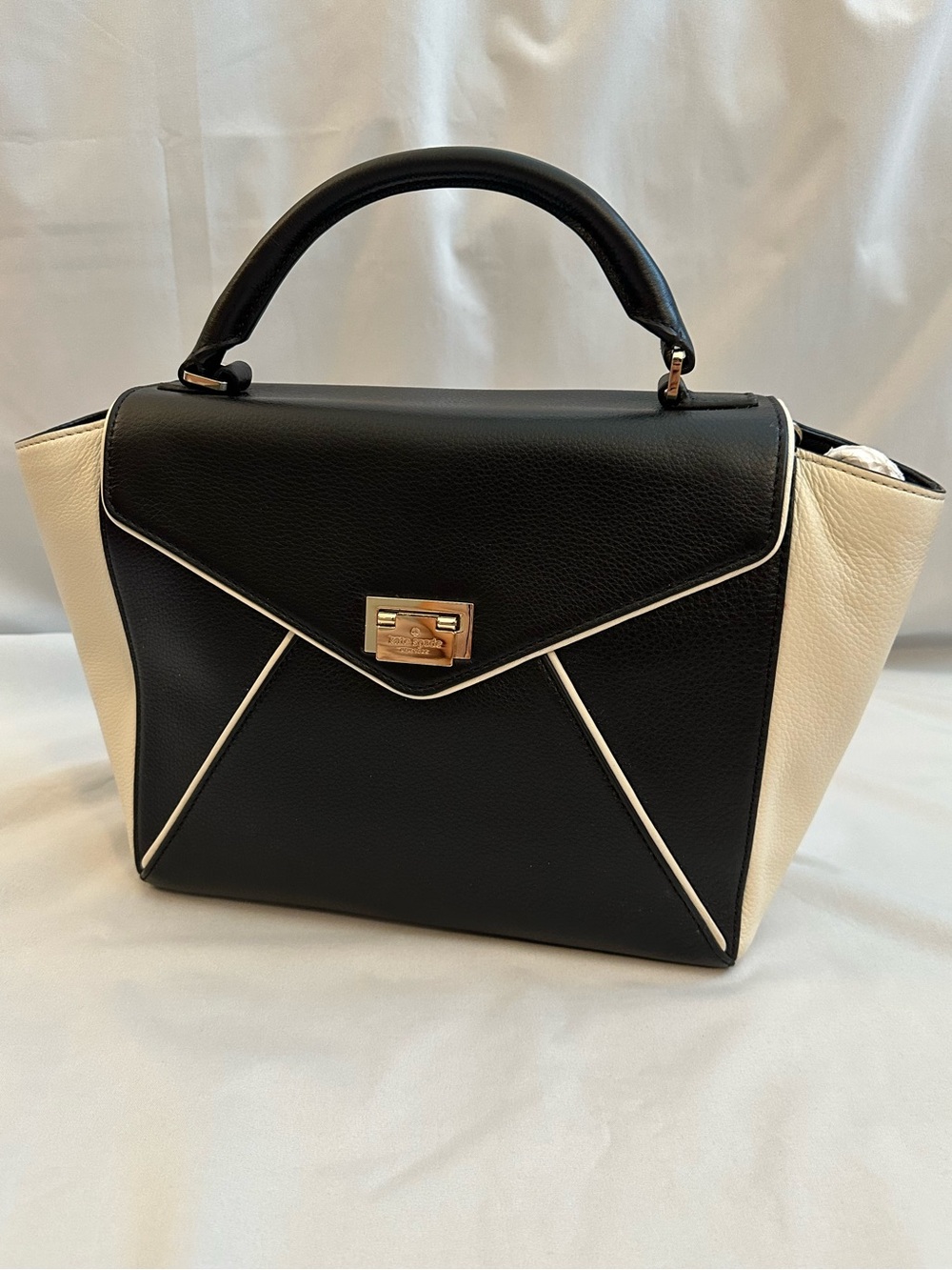 kate spade Laurel Wesley Place Black and Cream Structured Top-Handle Satchel